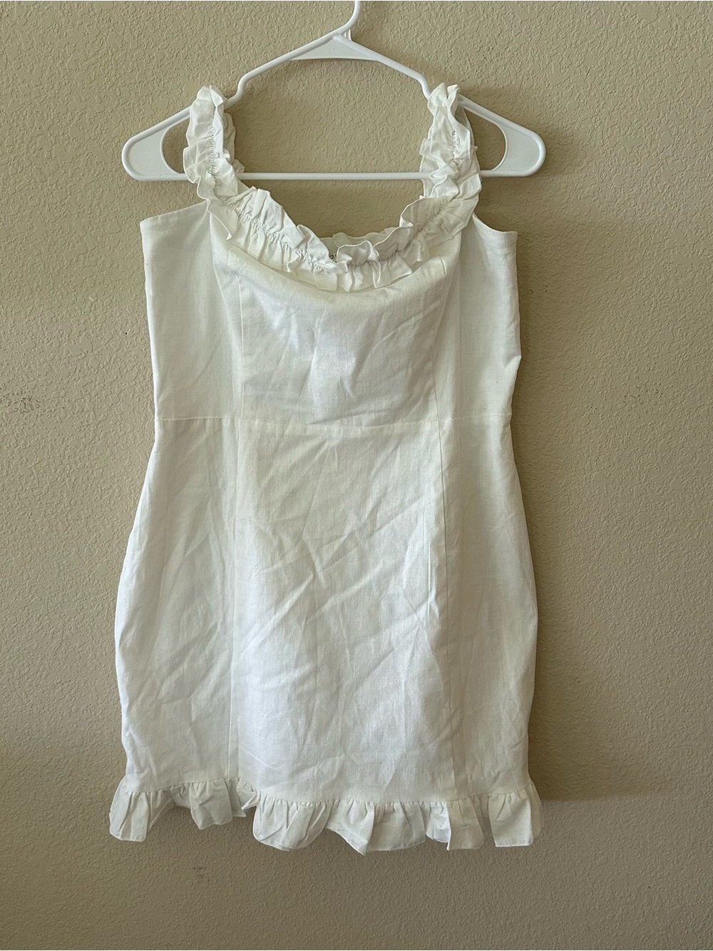 Showpo White Mini Ruffle-Trim Dress size 10